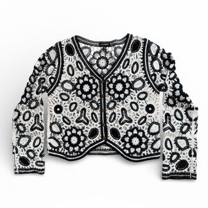 QED London Monochrome Crochet Cardigan Boho Lace Layering Festival SM